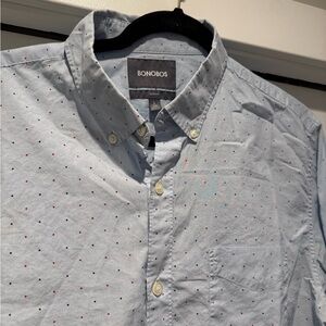Bonobos Light Blue Button-Down Shirt with Red and Navy Microdots